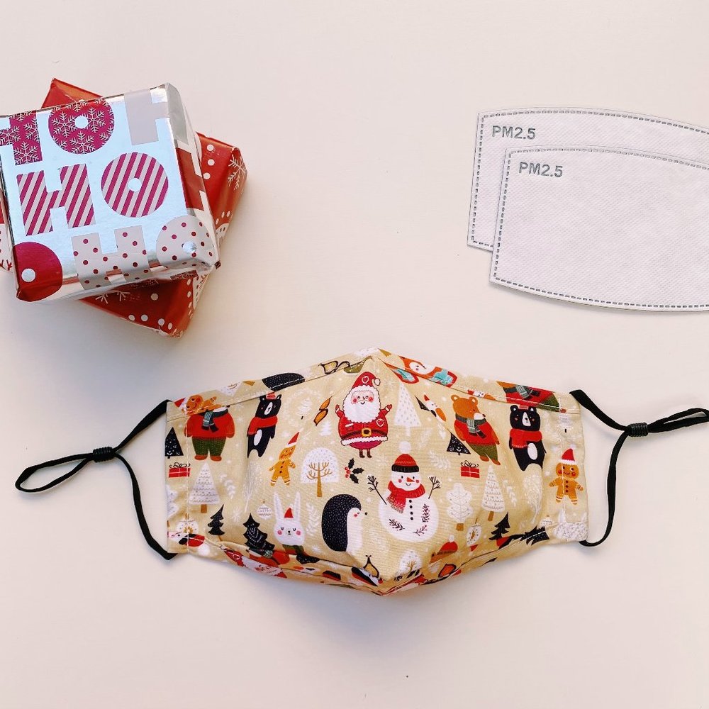 woodland animals christmas face mask + 2 filters